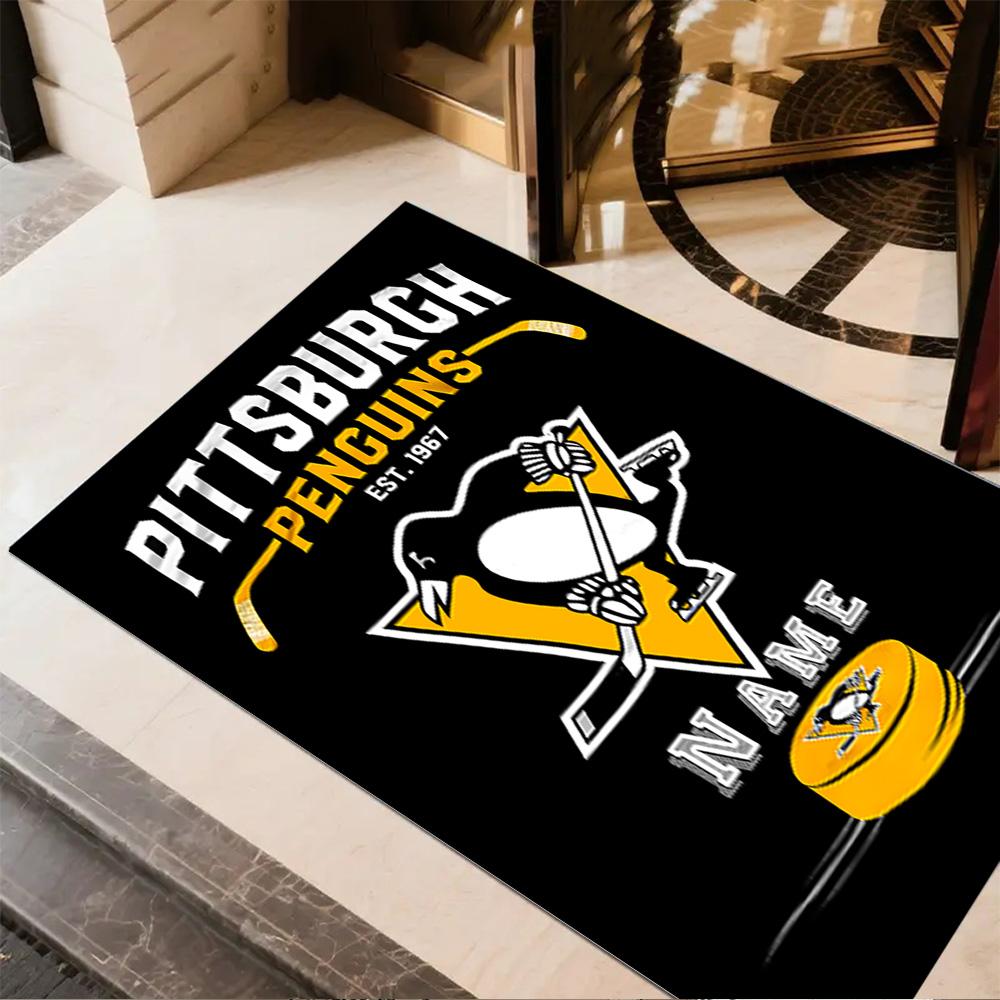 Pittsburgh Penguins Hockey Team Personalized Name Floor Mat Suitable for Foyer Hallway Balcony Game Room Antislip Carpet Decorate Offices