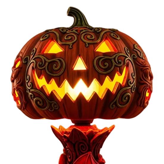 Halloween Pumpkin Light Resin Skeleton Ghost Witch Pumpkin Lantern Gothic Curved Pumpkin Night Light for Home Tabletop Desk Decor