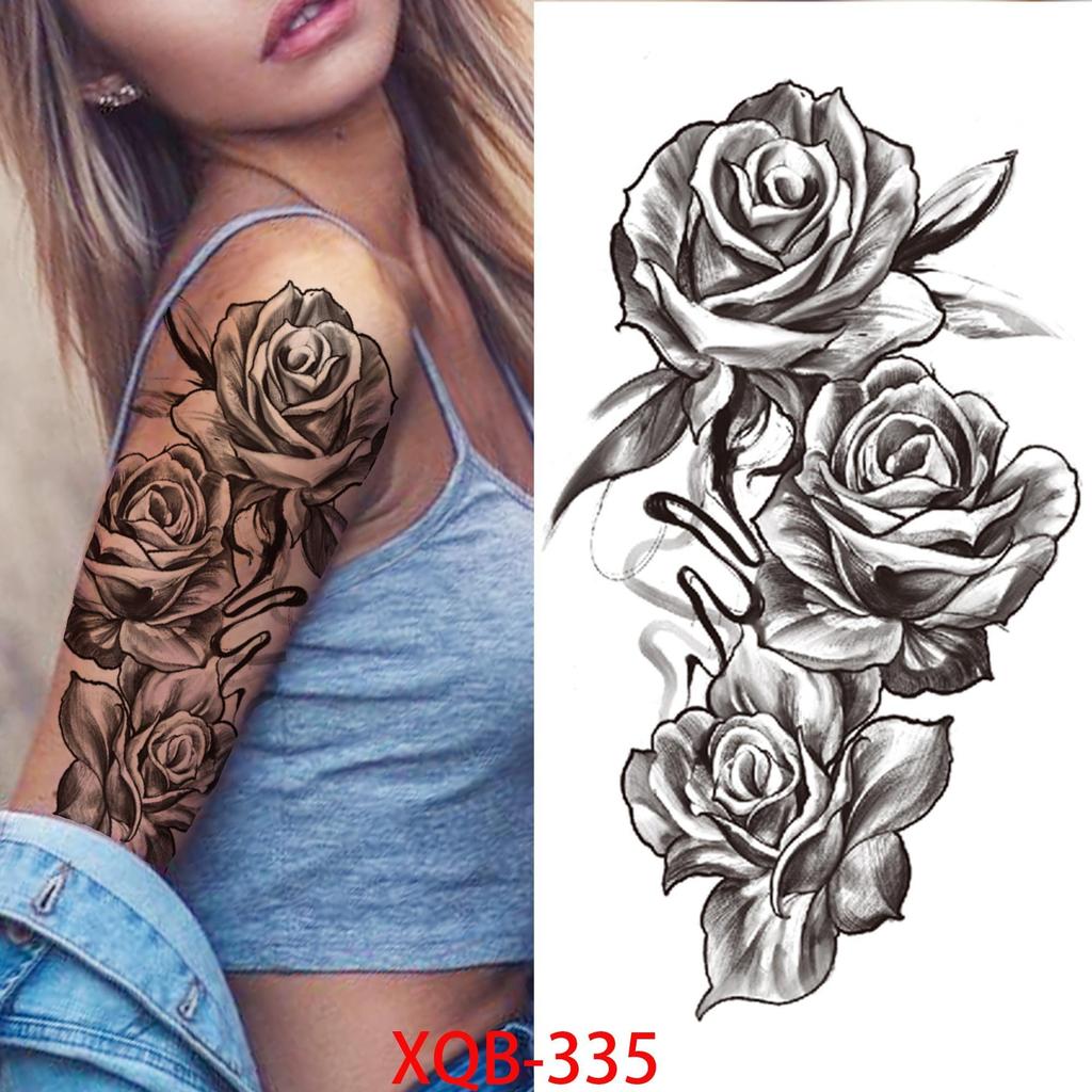 NEW 1 PC 210*114MM Cherry Blossom Fake Temporary Tattoo For Women Girl Watercolor Rose Flower Tattoos Flora Branch Chest Back Tatoo Paper Stickers