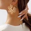 Creative Hollow Big Flower Leaf Metal Drop Earrings for Women New Exaggerated Temperament Gold Color Personality Jewelry
