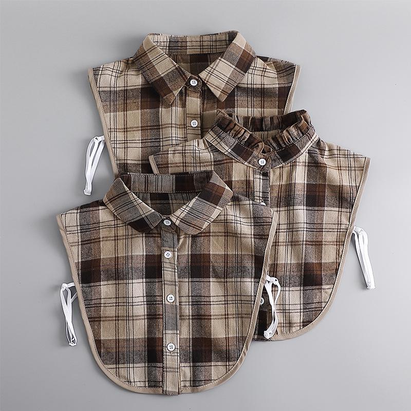 Coffee Plaid Fake Collar Versatile Universal Fake Collar Autumn Shirt Decorative Collar Sweater Fake Collar