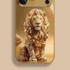 Стеклянный чехол для телефона iPhone 17 11 12 13 14 15 16 Pro Max 15 Plus 17Air 16E с золотым узором льва и золотой металлической краской
