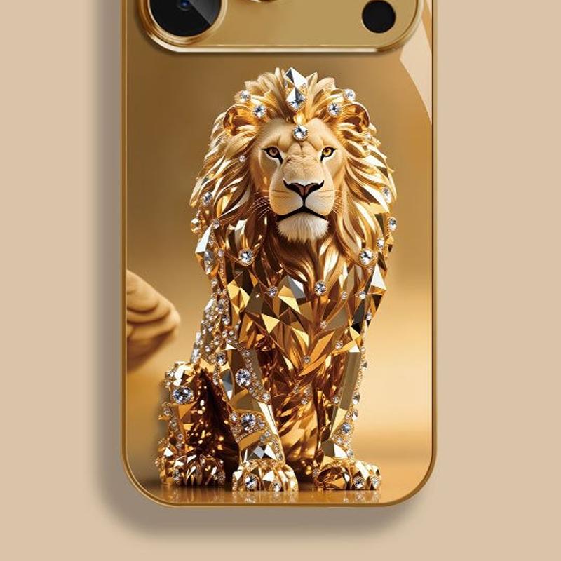 Стеклянный чехол для телефона iPhone 17 11 12 13 14 15 16 Pro Max 15 Plus 17Air 16E с золотым узором льва и золотой металлической краской