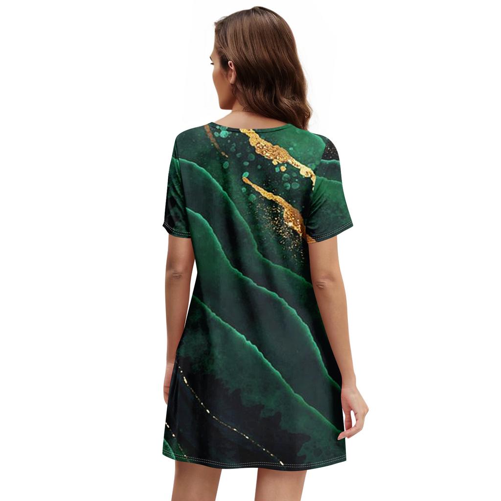 Женские летние повседневные платья с квадратным вырезом, плиссировкой спереди и карманом, с короткими рукавами и принтом