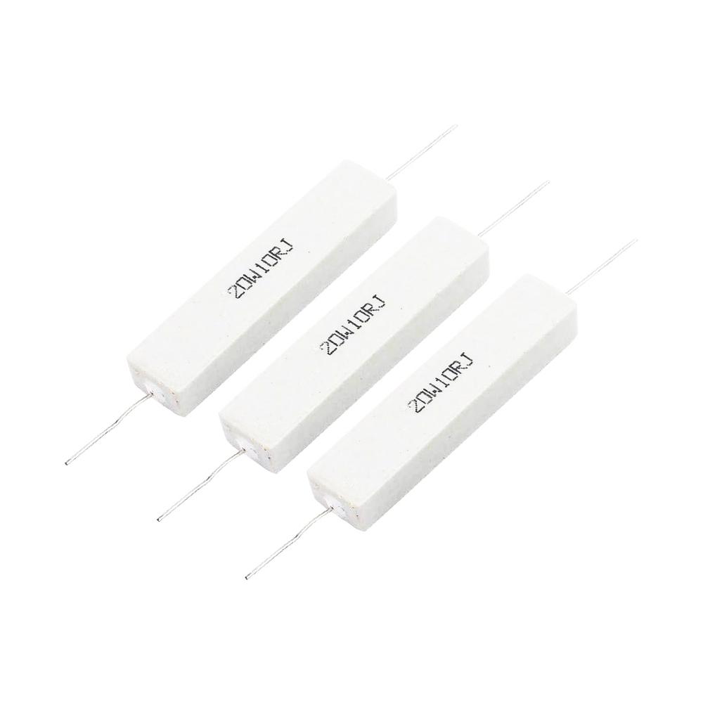 10PCS Wirewound Ceramic Cement Power Resistor Fixed Horizontal 20W Watt 0.1ohm - 100Kohm Vertical Axial Lead Resistance 5% 0.1/0.22/0.47/100/1K R Ohm