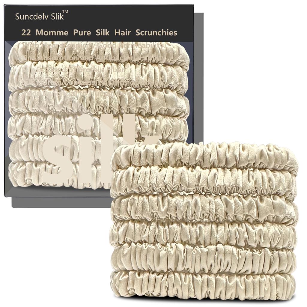 6PCS 100% Pure Mulberry Silk Hair Scrunchie Handmade Hairbands Women Girl Hair Accessories Pure Color Natural HairTies Box