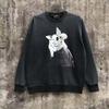 Mens Vintage Washed Distressed Cotton Hoodie Loose Fit Round Neck Streetwear Sweatshirt