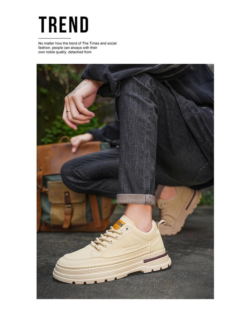 Мужские осенние ботинки Martin: Трендовые кожаные ботильоны на толстой подошве для работы, повседневной носки и катания на скейте.