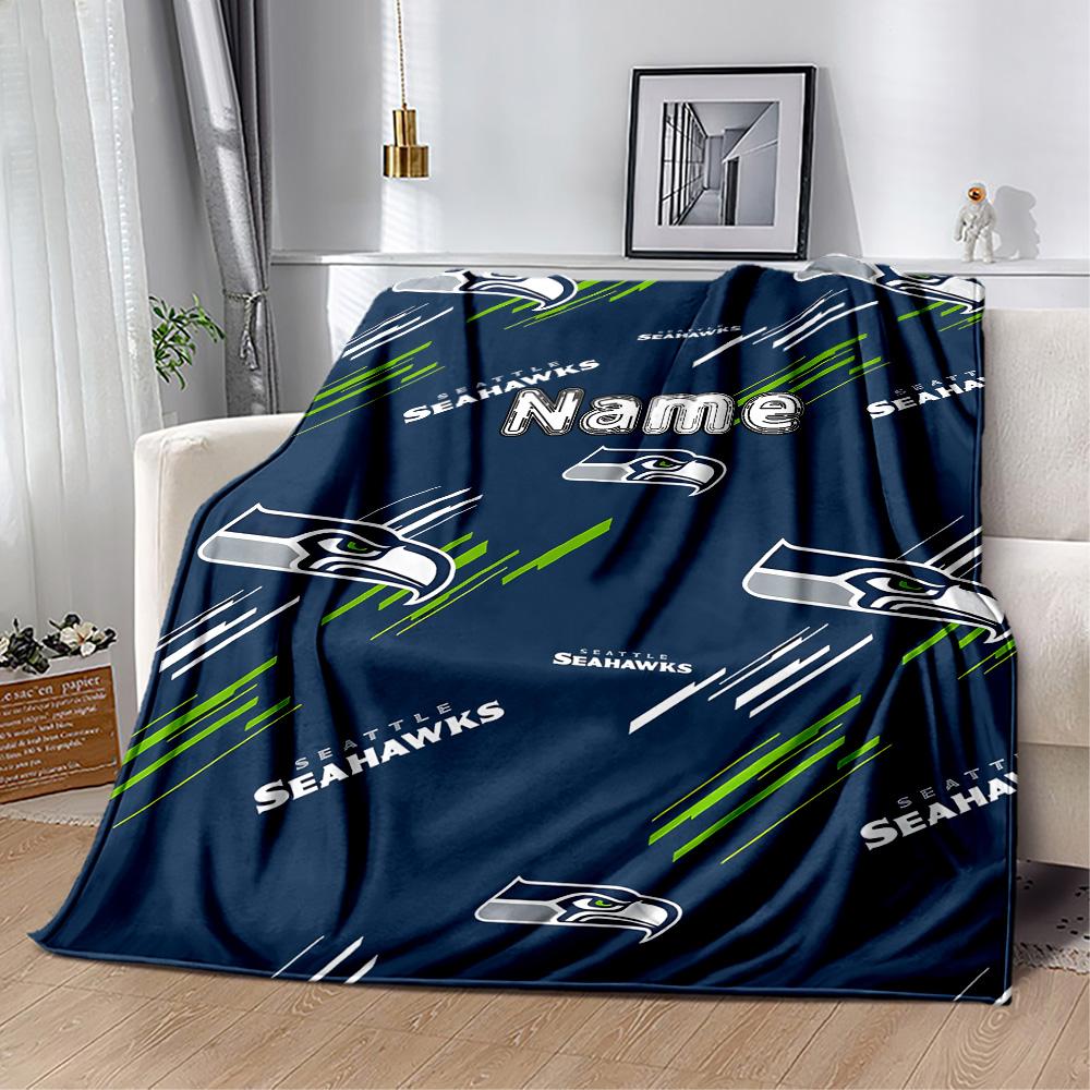 Seahawks Team Spirit Gear Customize Your Name Blanket Gift Personalized Blanket Comfortable for Bed Livingroom Couch Living Room Ideal for All Seasons