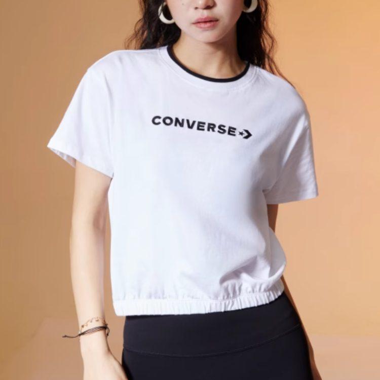Converse Crop Tops Women's White Crew Neck Moderate 10024771-A04