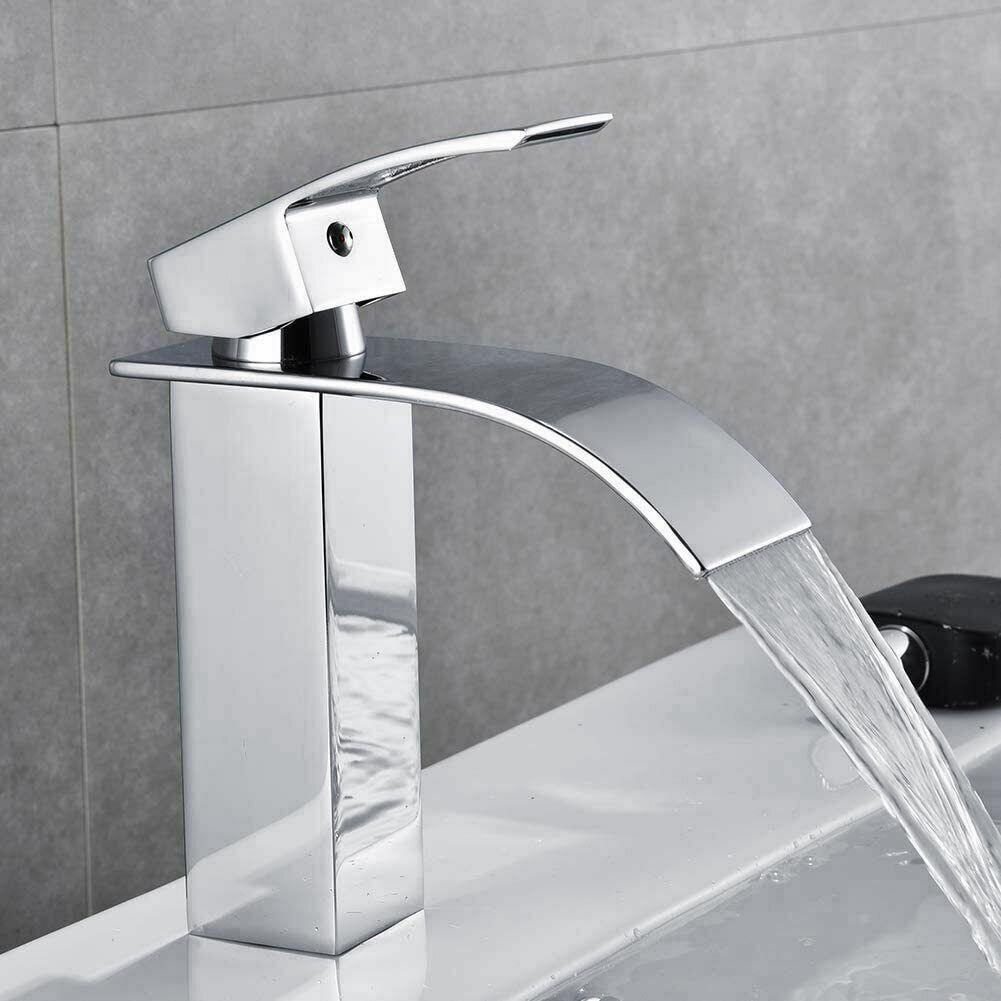 3/8 Standard Wide Spout Single Hole Brass Waterfall Hot and Cold Water Faucet Basin Water Tap