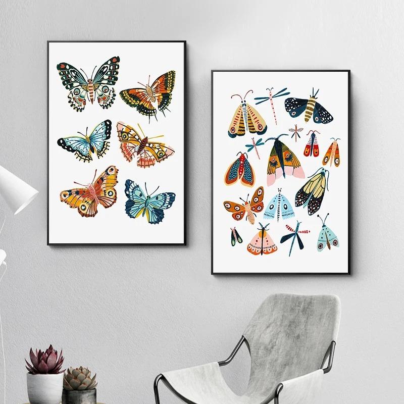 Butterfly Ladybug Caterpillar Spring Moth Posters And Prints Modern Plant Canvas Paintings Wall Art For Living Room Home Decor