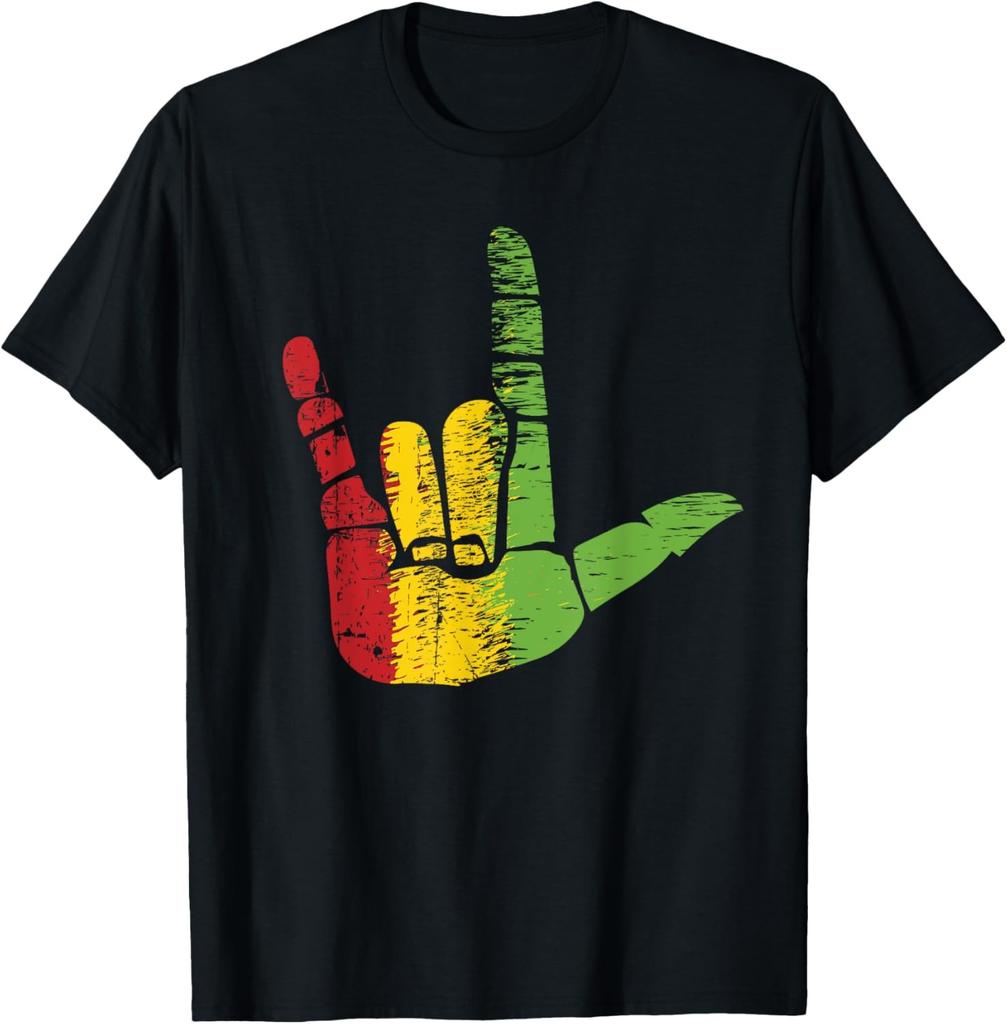 ASL I Love You Distressed Graphic Gift Reggae flag Colors T-Shirt