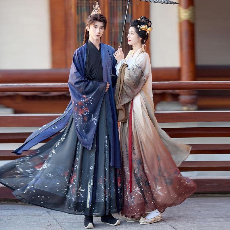 Костюм для пары в китайском стиле Ханьфу с перекрестным воротником в стиле династий Вэй и Цзинь