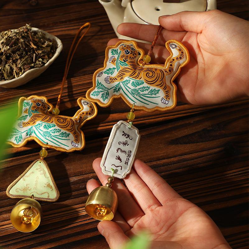 Dragon Boat Festival Tiger Sachet: Mugwort Tiger Blessing Talismans & Bell Car Pendant