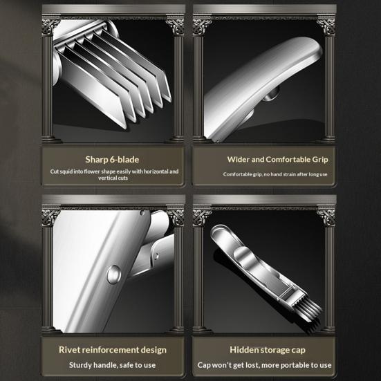 Scallion Cutter Stainless Steel Chopped Green Onion Knife Multi-Blade Herb Cutter Multifunctional Kitchen Shredding Knife for Vegetables Onion Garlic