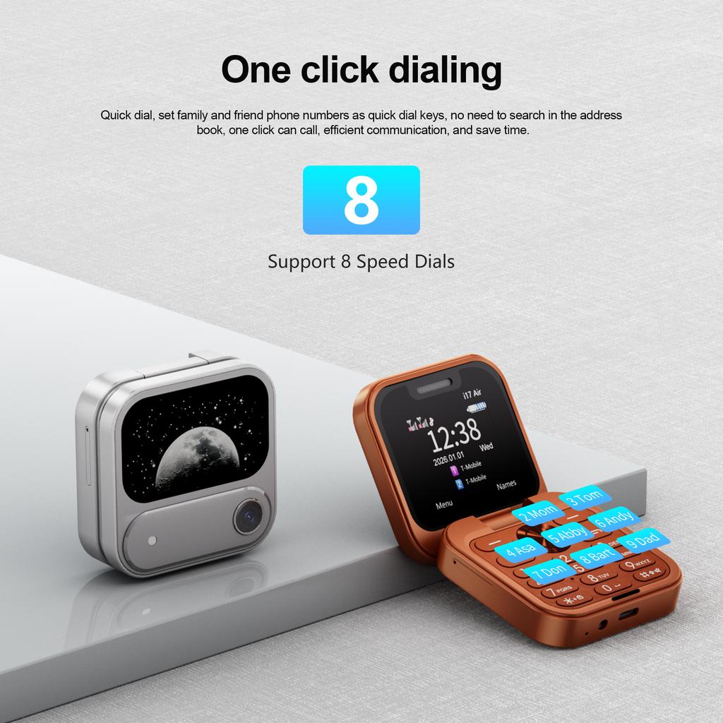 I17 Air Mini Складной мобильный телефон 2G GSM 1,77-дюймовый дисплей Магический голос Быстрый набор FM-радио 2 SIM-карты Маленькие квадратные мобильные телефоны