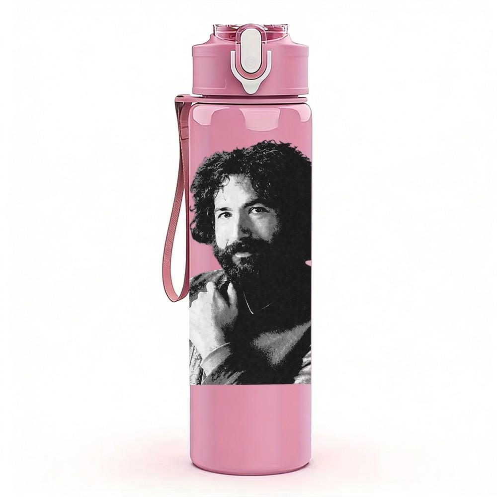 1PC Black Male Portrait 750ml sports water bottle leakproof straw lid outdoor office home