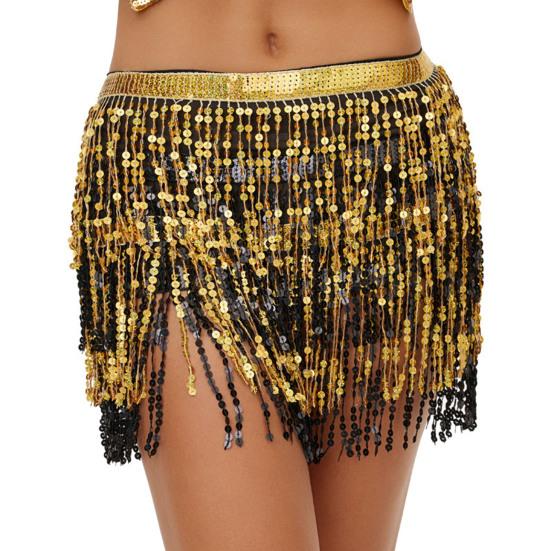 Belly Dance Skirt Layer Tassel Hip Scarf with Sequins Bohemian