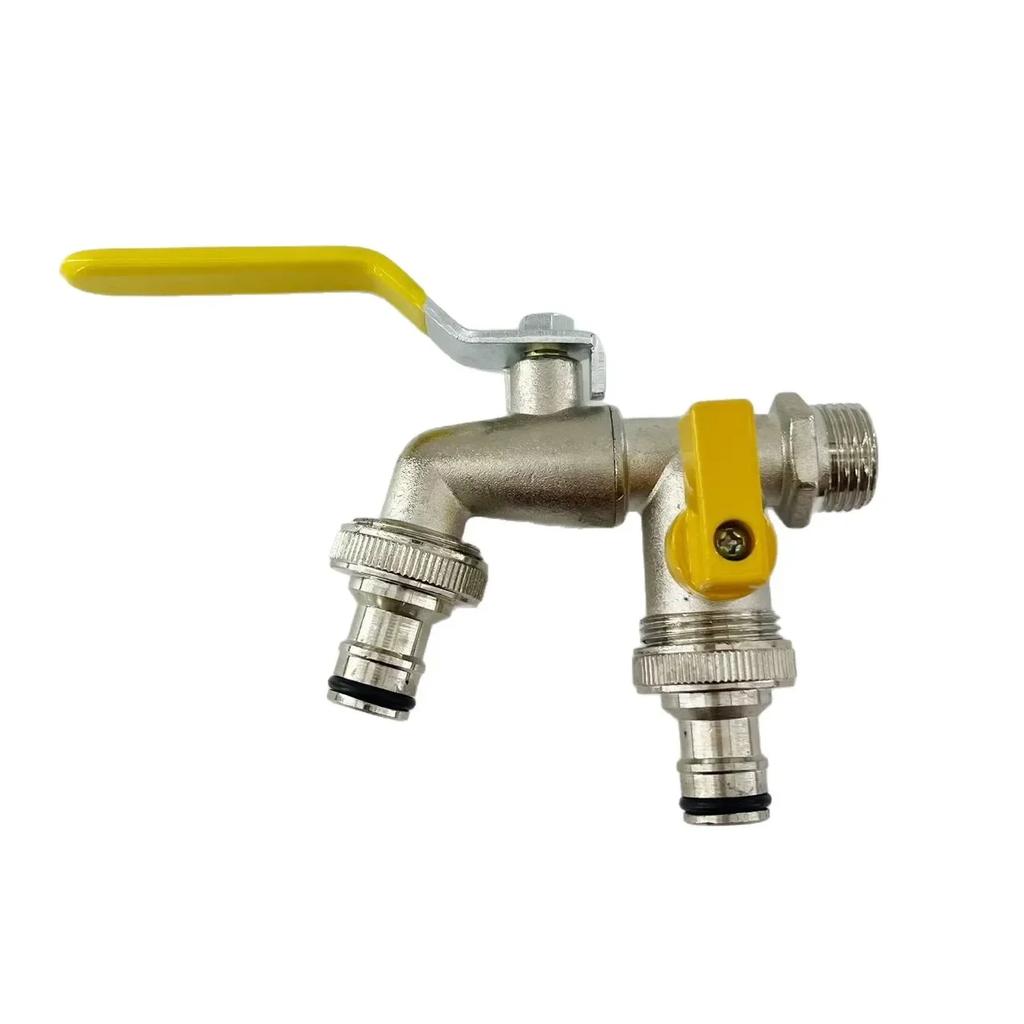1xbrass Water Faucet Garden Tools 1/2" Connection Classic Dual-outlet Garden Faucet Easy Install With Brass Ball Valve