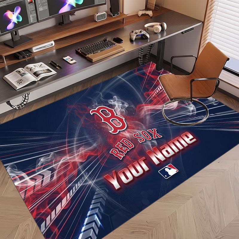Custom Rug Boston Red Sox Pattern Print Name Text Soft Non‑Slip Floor Carpet for Home Indoor Decoration