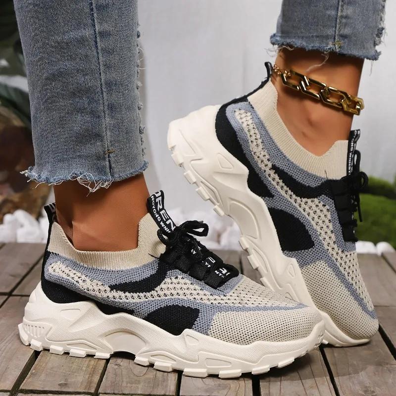 Мода 2024 года. Женская обувь на шнуровке. Женская вулканизированная обувь. Осенние разноцветные дышащие сетчатые повседневные спортивные удобные кроссовки для ходьбы.