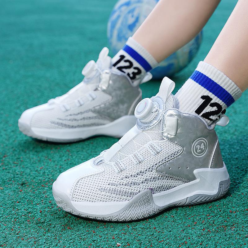 Детская и мужская спортивная обувь с вращающимися кнопками весна и осень 2024 года кроссовки для бега для мальчиков и студентов, новые баскетбольные кроссовки для осени