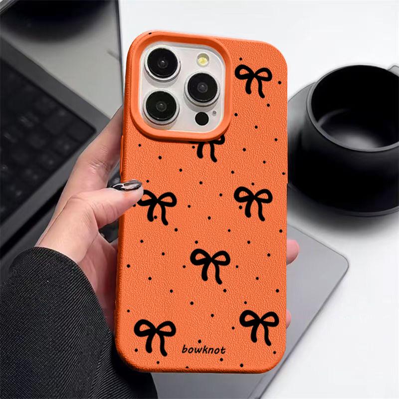 Черный волнистый бантовый мягкий матовый чехол для iPhone 16 Pro Max 15 Pro 14 13 12 11 TPU кожаная текстура противоударный тонкий чехол для телефона