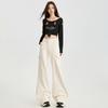 Khaki denim flared pants women's winter new thin design tooling pocket floor pants