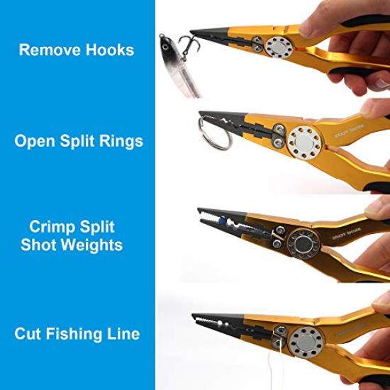 CRAZY SHARK Fishing Pliers, Fishing Pliers, Fishing Pliers, Needle Removal, Hook Removal, Ultra Lightweight, Multifunctional, Portable, Split Ring