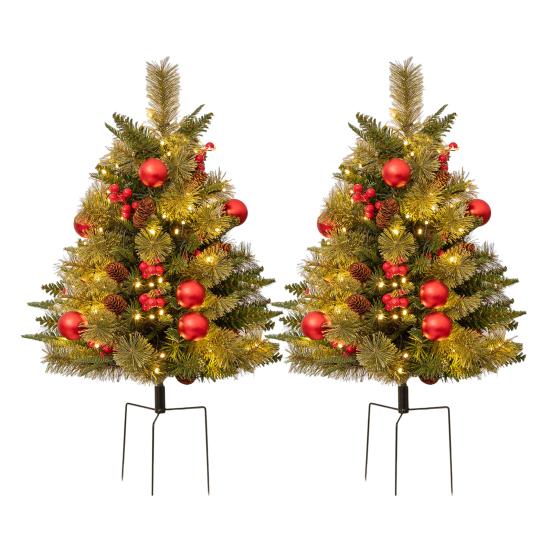 23-дюймовый светящийся искусственный рождественский наполнитель для урны, предварительно освещенная рождественская сосна с шишками, красными ягодами, треногой-колышком и светодиодной подсветкой, наполнитель для уличного крыльца