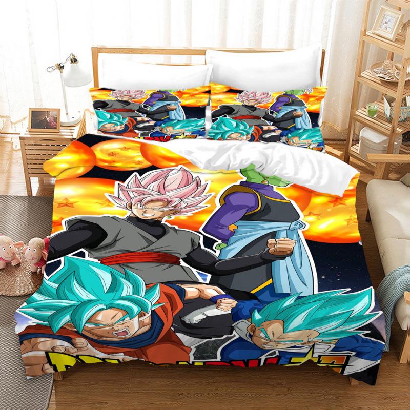3D Cartoon Anime Digital Printing Dragon Ball Peripheral Bedding Duvet Cover Three Piece Set Decorative Bed Sheet Pillowcase