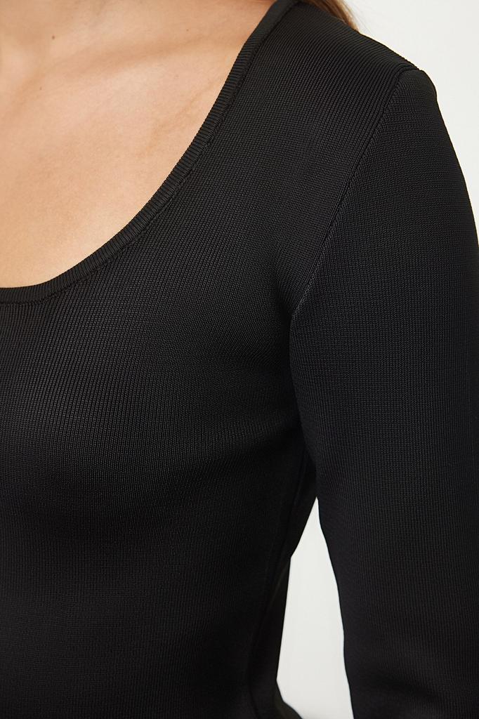 Женский свитер в элегантном стиле, черный базовый трикотаж с вырезом у бассейна