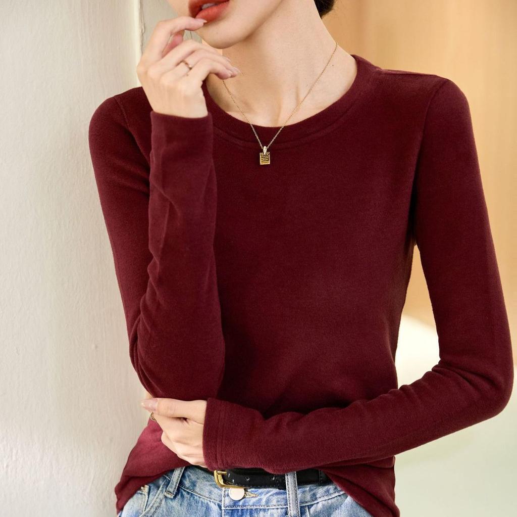 Женский двусторонний красный топ из немецкого бархата с полувысоким воротником и длинными рукавами — новинка осени/зимы 2024 г.