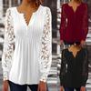 Elegant Long Sleeve Woman Lace Blosue Fashion Hollow Out Tops V Neck Solid Pleated Tops Vintage Blouses Women Plus Size Casual Slim White Shirt 24815