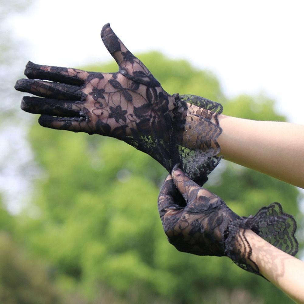 Thin Lace Flower Gloves Transparent Mesh Hollow Gloves Elegant Summer Mittens  Wedding