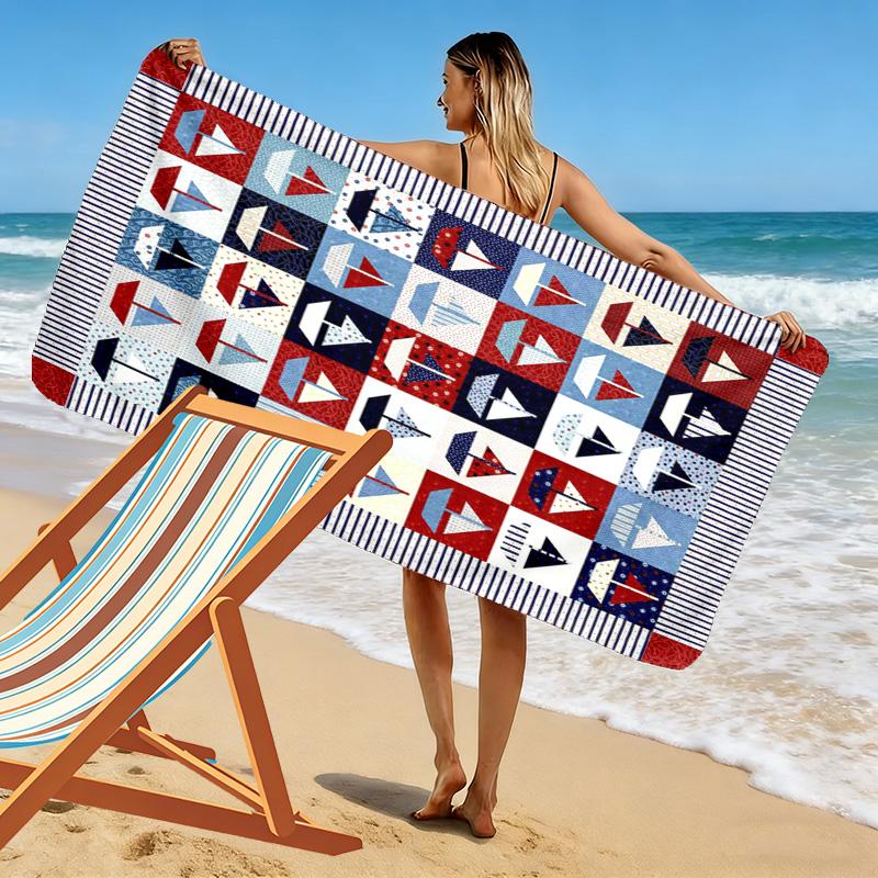 Nautical Theme Print Beach Towel, Large Soft Quick Dry Towel for Beach Camping Swimming