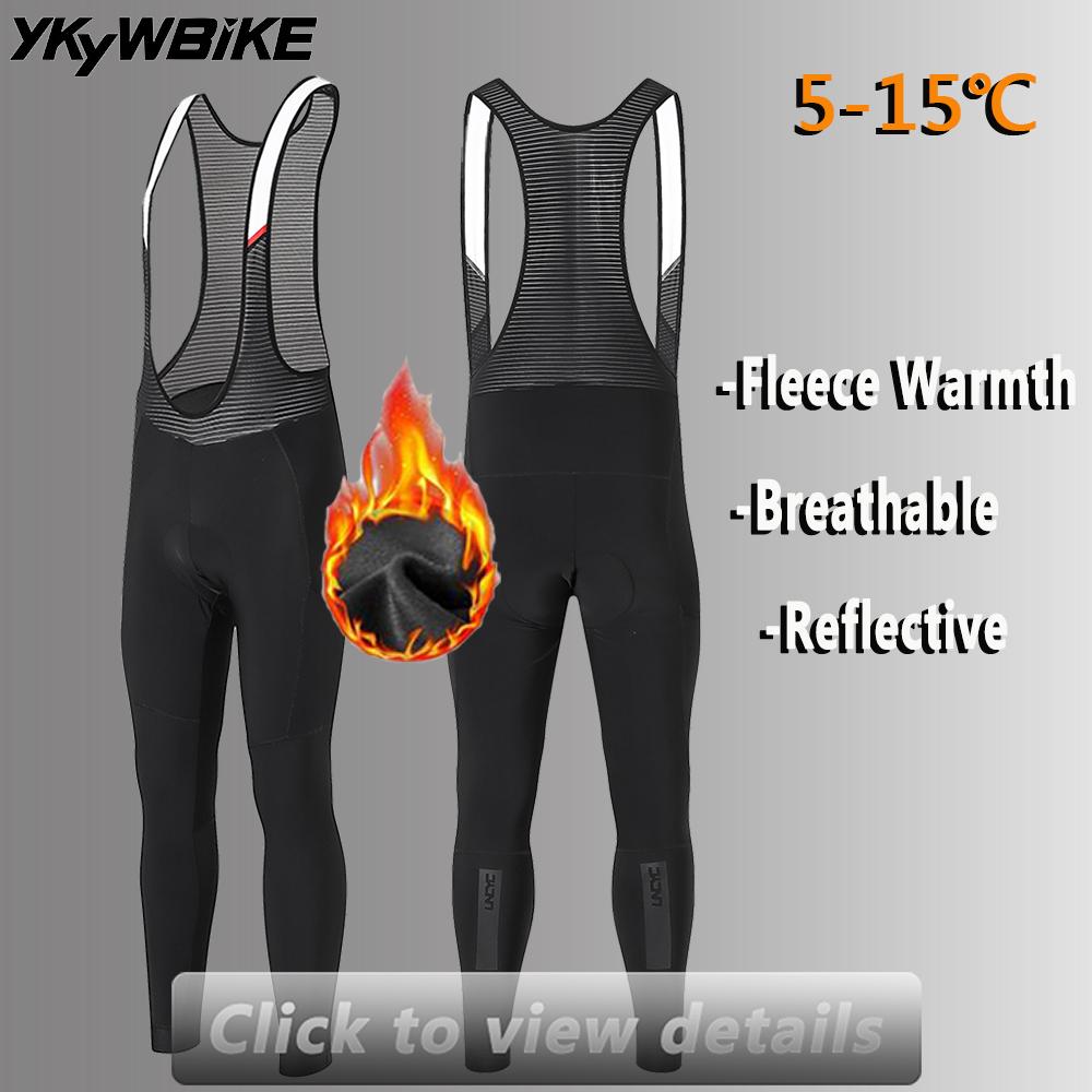 YKYWBIKE Cycling Bib Trousers Winter Thermal Mountain Bike Long Pants Breathable Bicycle Tights 3D Gel Pad Shorts Keep Warm