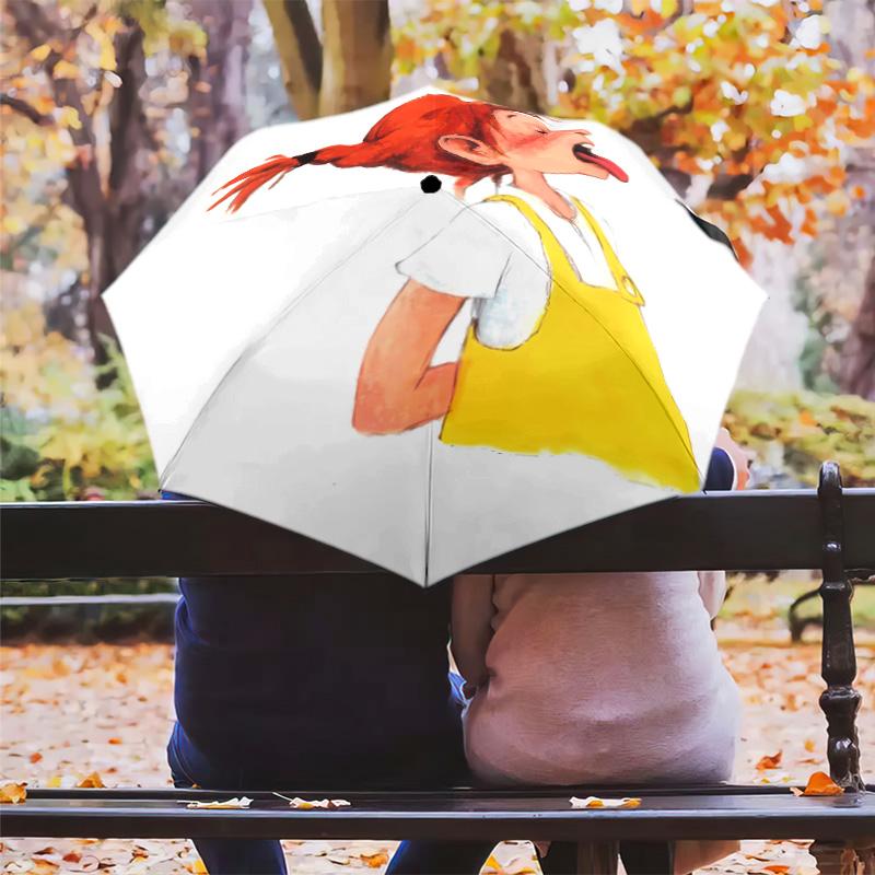 1 PC Automatic Folding Umbrella - Pippi Pattern Portable Foldable Design With 8 Ribs Christmas Birthday Gifts