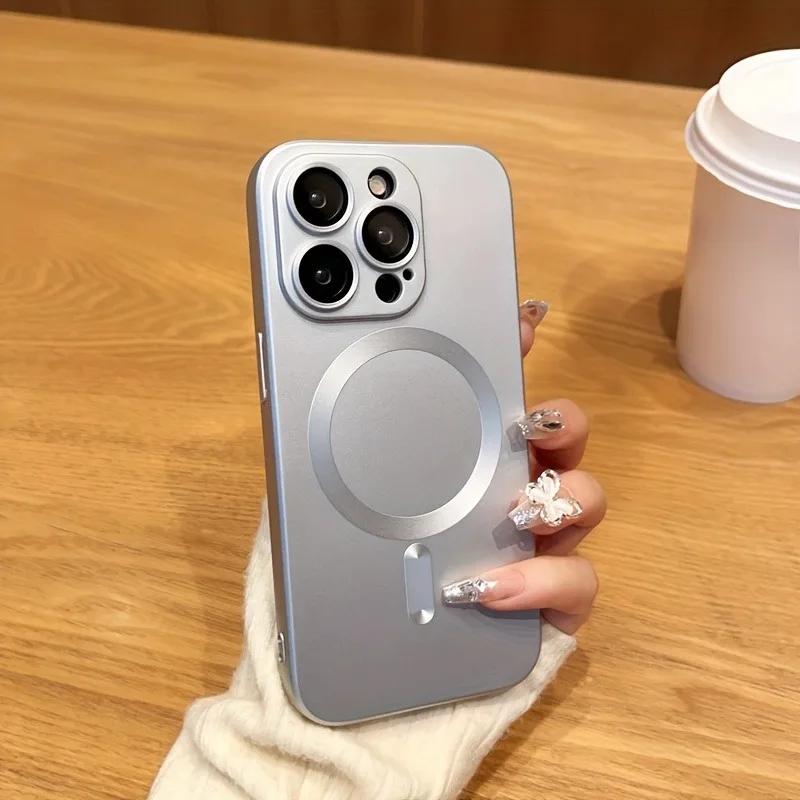 Magnetic Luxury Matte For Magsafe Wireless Charging Case For 18 17 16 15 14 13 Pro Max Glass Lens Protection Soft Cover