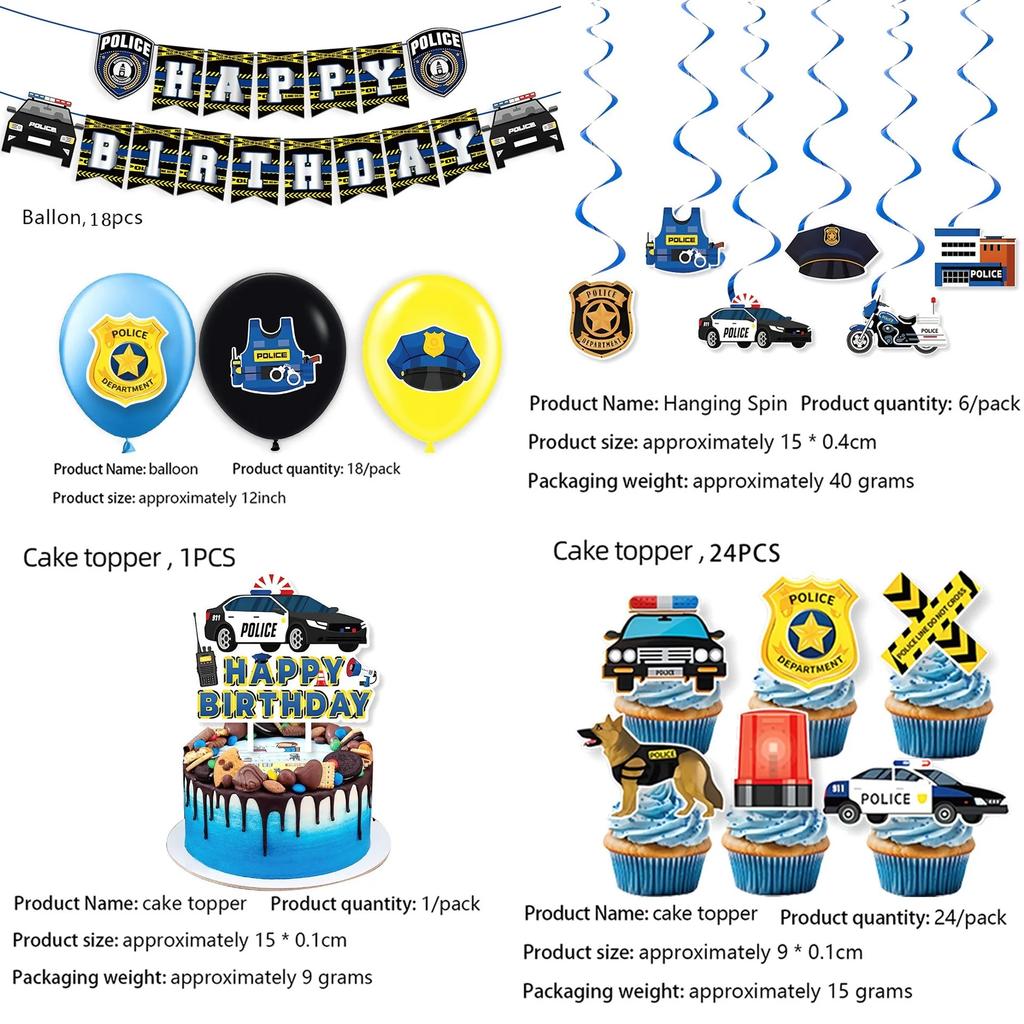 Cartoon Police Car Party Decoration Including Disposable Paper Plates Paper Cups Tissues And Childrens Party Decorations