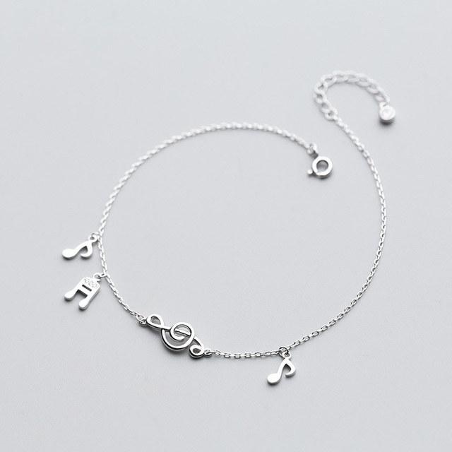 Cute Music Note 925 Sterling Silver Charm Anklets For Women Barefoot Leg Chain Ankle Foot Bracelet Girls Lady Summer Jewelry