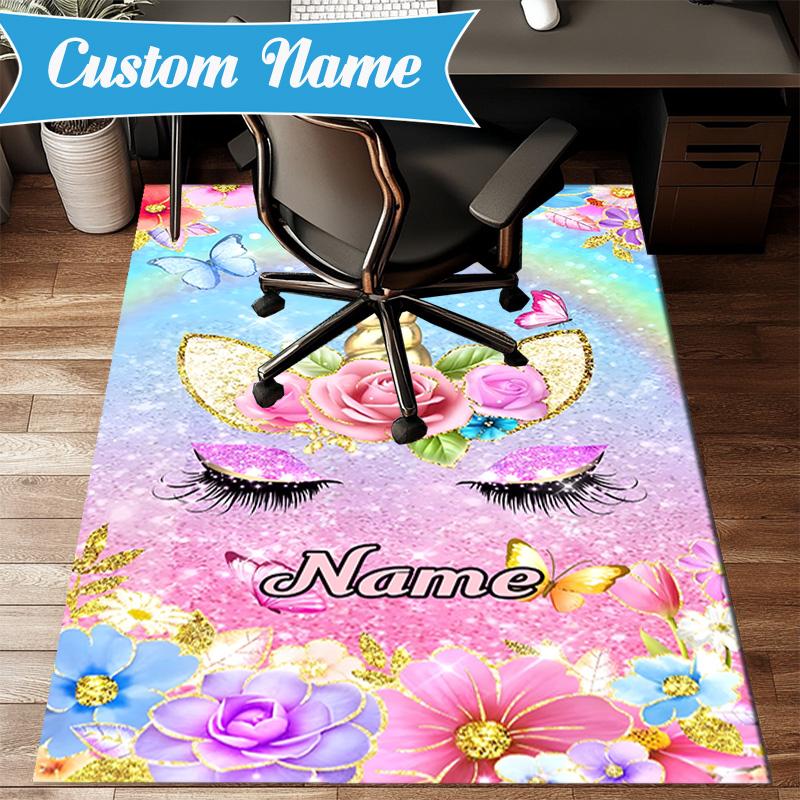 Custom Name Unicorn Fantasy Rug for Living Room, Game Rooms, Office, Bedroom, Floor Mat Playful Design, fan gifts Christmas decor