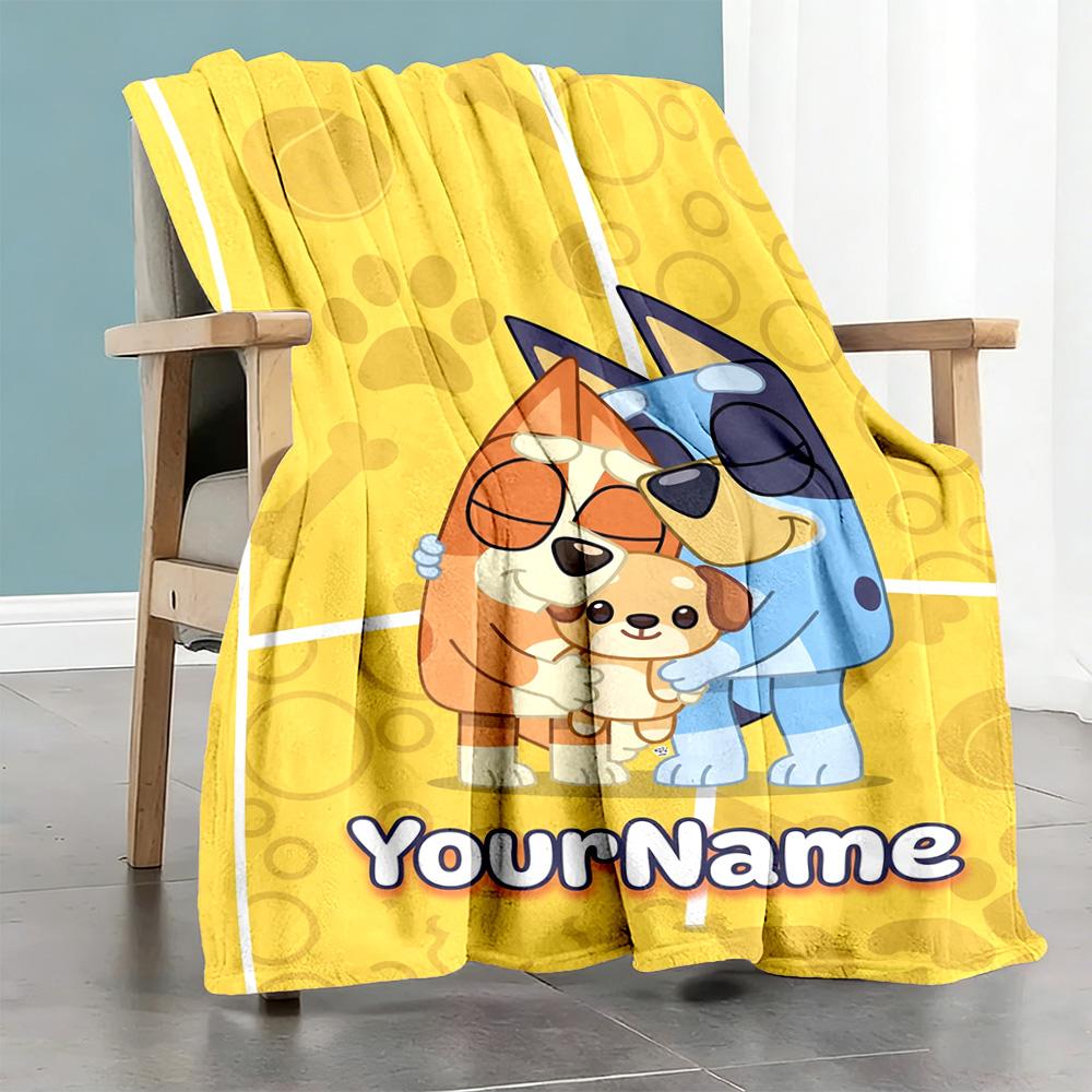 Bluey 126 Customize Your Name Blanket Gift Personalized Blanket Comfortable Throw For Living Room Home Decor Picnics Bedding Four Seasons Universal