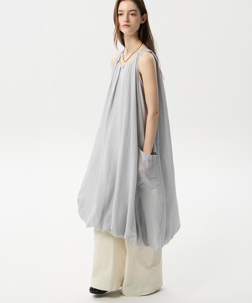 Mid And Row Balloon Sleeveless Dress(Grey)