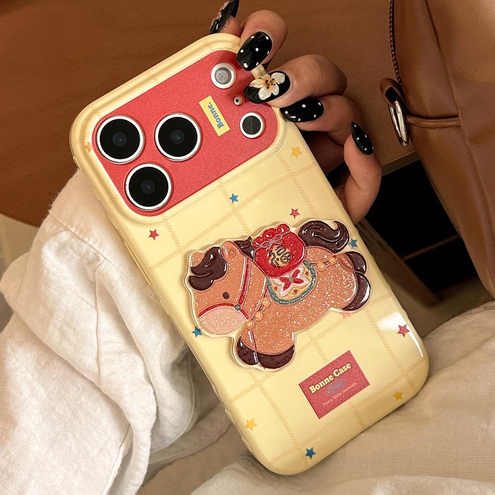 Suitable for IPhone 17 Pro Max and IPhone 16 in The Year of The Horse - New Year Glitter Cartoon Soft Case Protective Cover