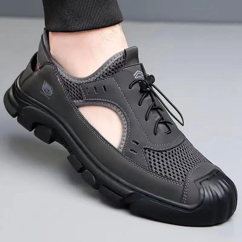 Летние сандалии Новые мужские туфли Baotou Hollow Wading Shoes с мягкой подошвой, дышащие, мужские сандалии