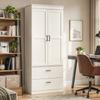 Kitchen Cabinet, Tall Cabinet 2 Drawers 75x39x178 cm Cream White