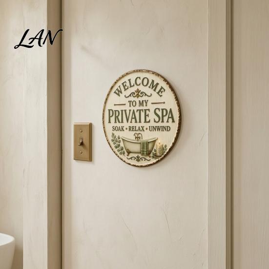 Metal Hanging Sign for House Vintage Rustic Bathroom Tin Sign, 8 Inch Round Wall Simple Decor Plaque, Retro Funny Farmhouse Decorative Restroom Home