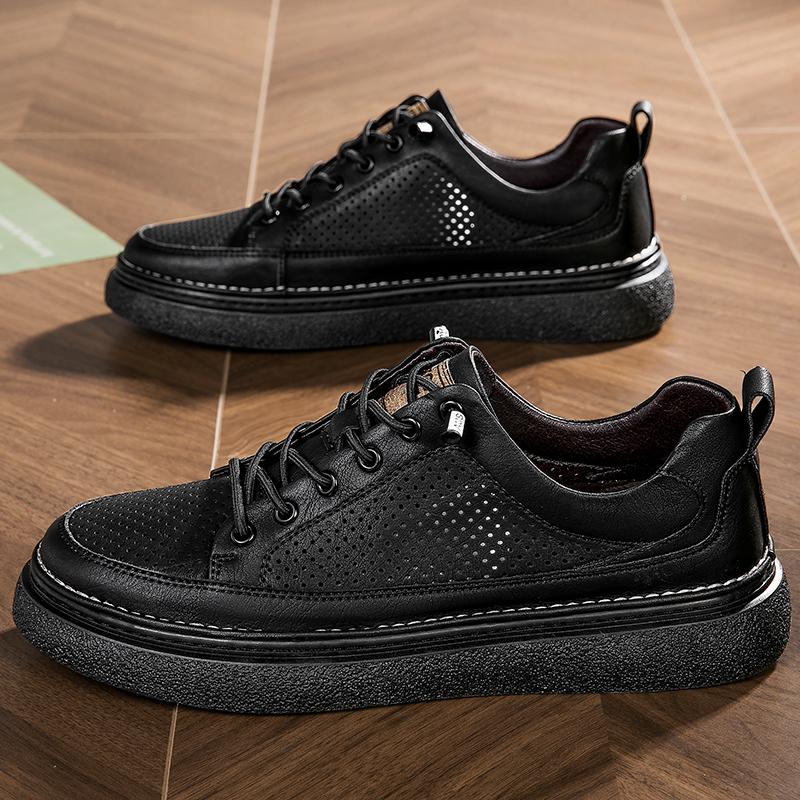 Модные стильные мужские туфли из натуральной кожи на плоской подошве, летние удобные мужские кроссовки, мягкая универсальная обувь с вырезами для отдыха и прогулок